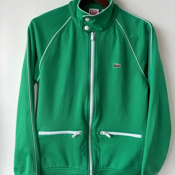Lacoste Live Green Zip Track Jacket | Contrast Piping | Sport Luxe - Picture 2 of 6